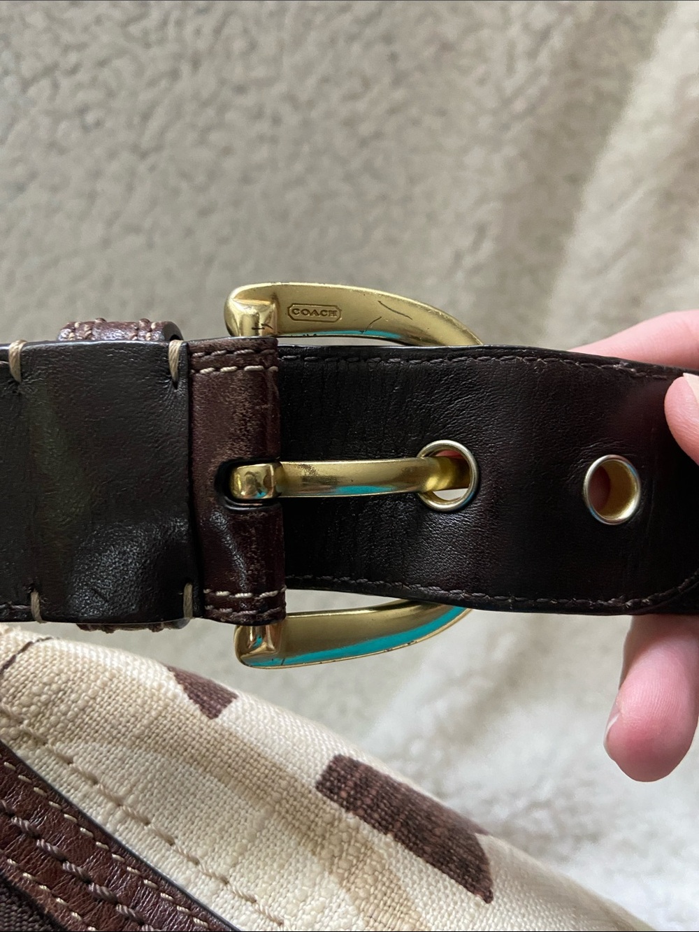 Y2Y Coach Carly Tonal Signature C Hobo Bag #12190 – Brown & Cream - Picture 7 of 11